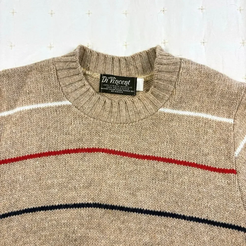 DiVincent Vintage Crew Neck Sweater Boys 7 Beige Striped Preppy Classic